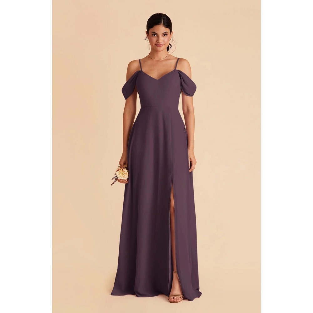 NWT Birdey Grey Devin Chiffon Plum Purple Maxi Bridesmaid Dress Medium